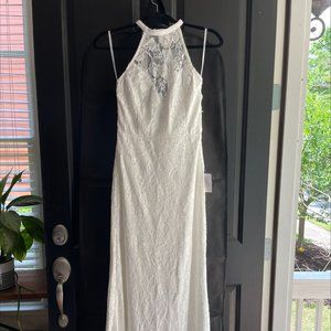 Lulus Love Season White Lace Backless Halter Maxi Dress